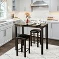 thumbnail image 3 of VECELO 3-Piece Dining Table with Chairs Faux Marble Countertop and Leather Cushion Seat, Black, 3 of 8