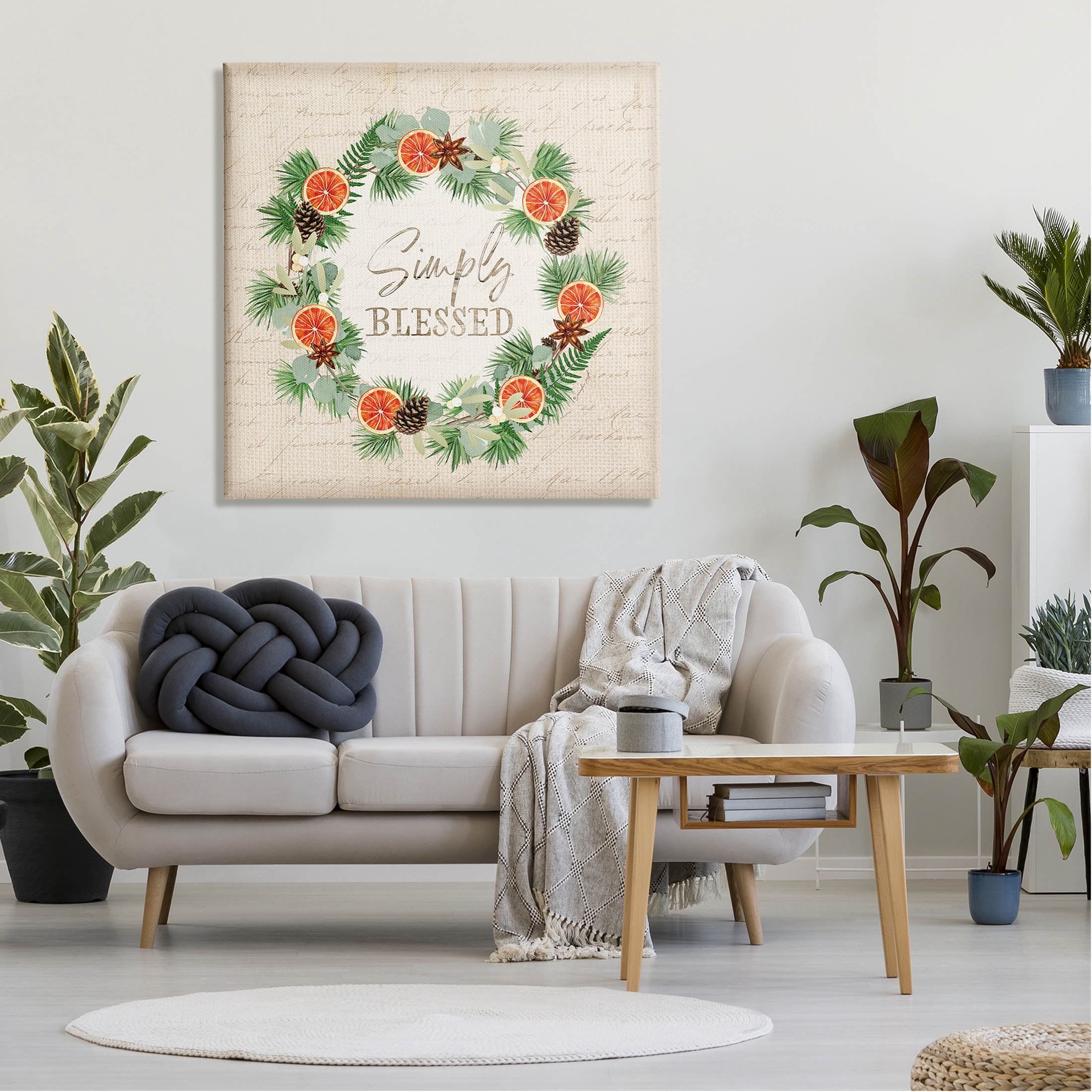 Stupell Industries Simply Blessed Botanical Wreath Graphic Art Gallery Wrapped Canvas Print Wall Art, Design by Jennifer Pugh