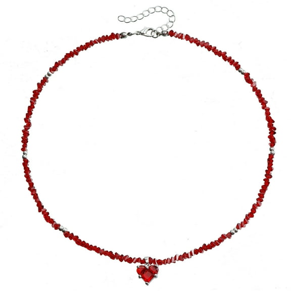 XmhyTop-A Trendy Chokers Necklace, Handmade Necklace with Glass Bead Heart Pendant Necklace, Trendy Boho Beaded Necklace,Red