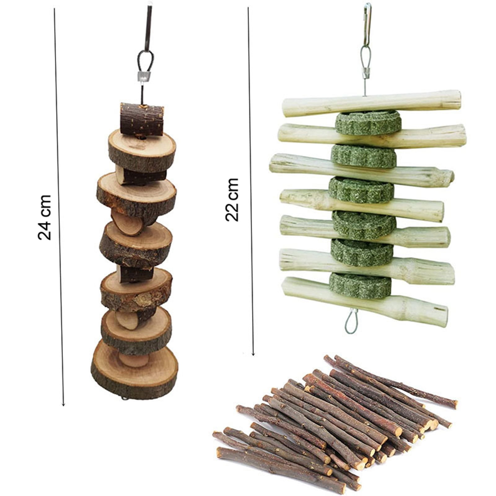 DOPI 4Pcs/Set Molar Toy Bite Resistant Natural Wood Grinding Teeth Hamster Skewers Chew Toy Pet Supplies