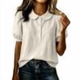 thumbnail image 3 of DailyChi Summer Sales Under $ 5 Women Linen Doll Collar Shirt Puff Sleeve Blouse Short Sleeve Loose Casual Summer Top, 3 of 9