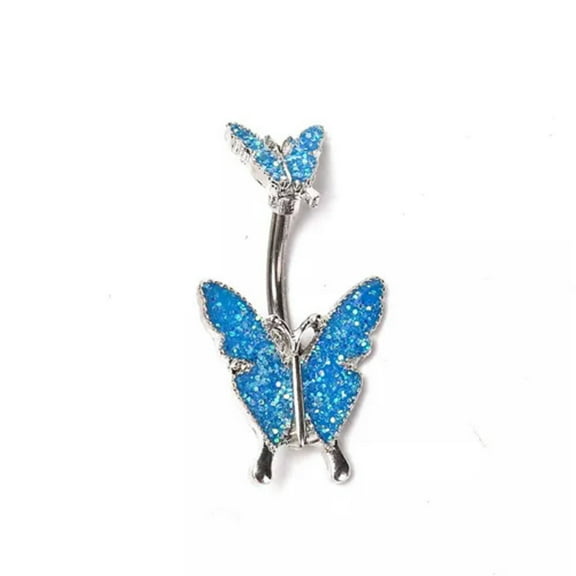 K-KED 1pcs Double Butterfly Belly Ring Body Piercing Delicate Jewelry Navel Button Ri-qy_-Blue