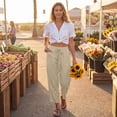 thumbnail image 6 of Womens Wide Leg Linen Pants Elastic Waist Lightweight Casual Flowy Palazzo Lounge Trousers with Pockets, XL, 6 of 7