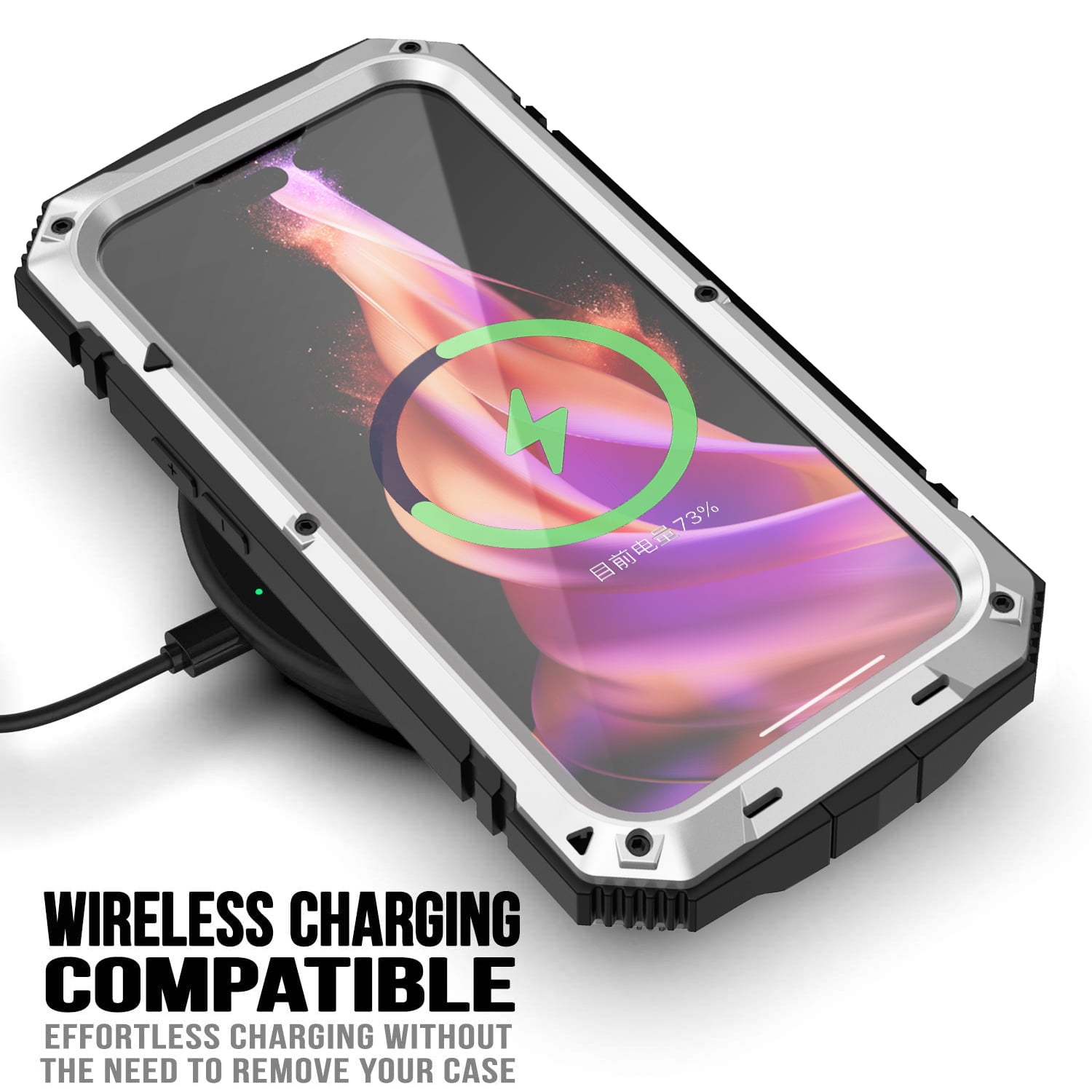 for iPhone 13 Armor Cover Case with Screen Protector, with Built-in 360° Rotate Ring Stand Heavy Duty Protection Cover Case for Apple iPhone 13, Silver