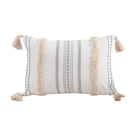 Miommo Decorative Lumbar Throw Pillow Cover Gray Rectangular Boho Pillowcase Neutral White Farmhouse Cushion for Couch Sofa Bedroom Living Home Décor 
