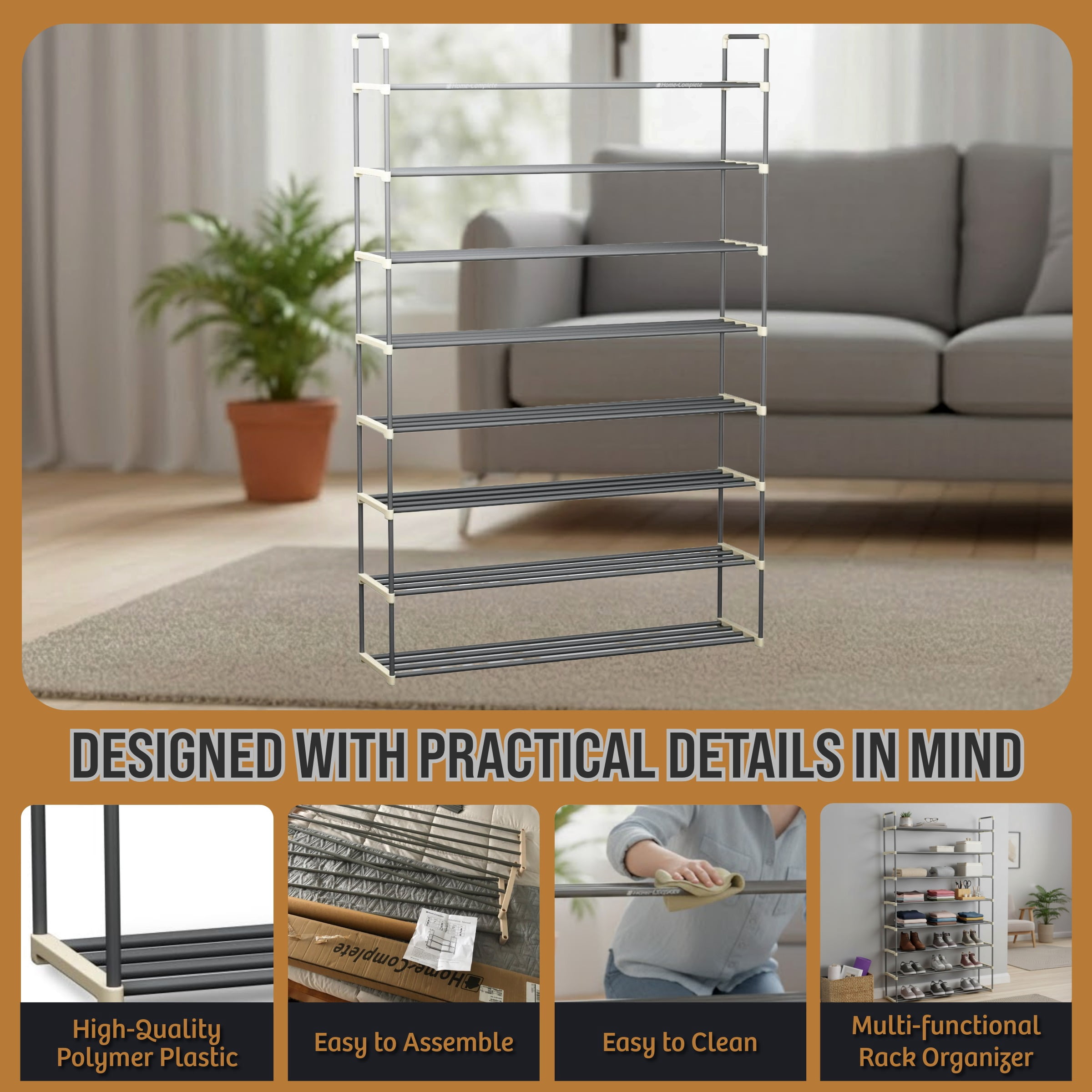 Somerset Home 8-Tier Stackable Shoe Rack Organizer - 40.9"x60.6" Shoe Shelf Organizer for 40 Pairs Sneakers, Heels, Boots (Gray)