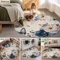 thumbnail image 5 of Large Round Rug 8Ft Washable Non-Slip, Vintage Blue Floral Circle Area Rugs for Living Room Bedroom, Butterflies Watercolor Flower Tan Indoor Floor Mats Carpet Runner for Home Decor, 5 of 8
