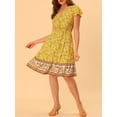 thumbnail image 5 of Allegra K Women's Bohemian Flutter Sleeve Smocked Waist A-Line Floral Dress, 5 of 6