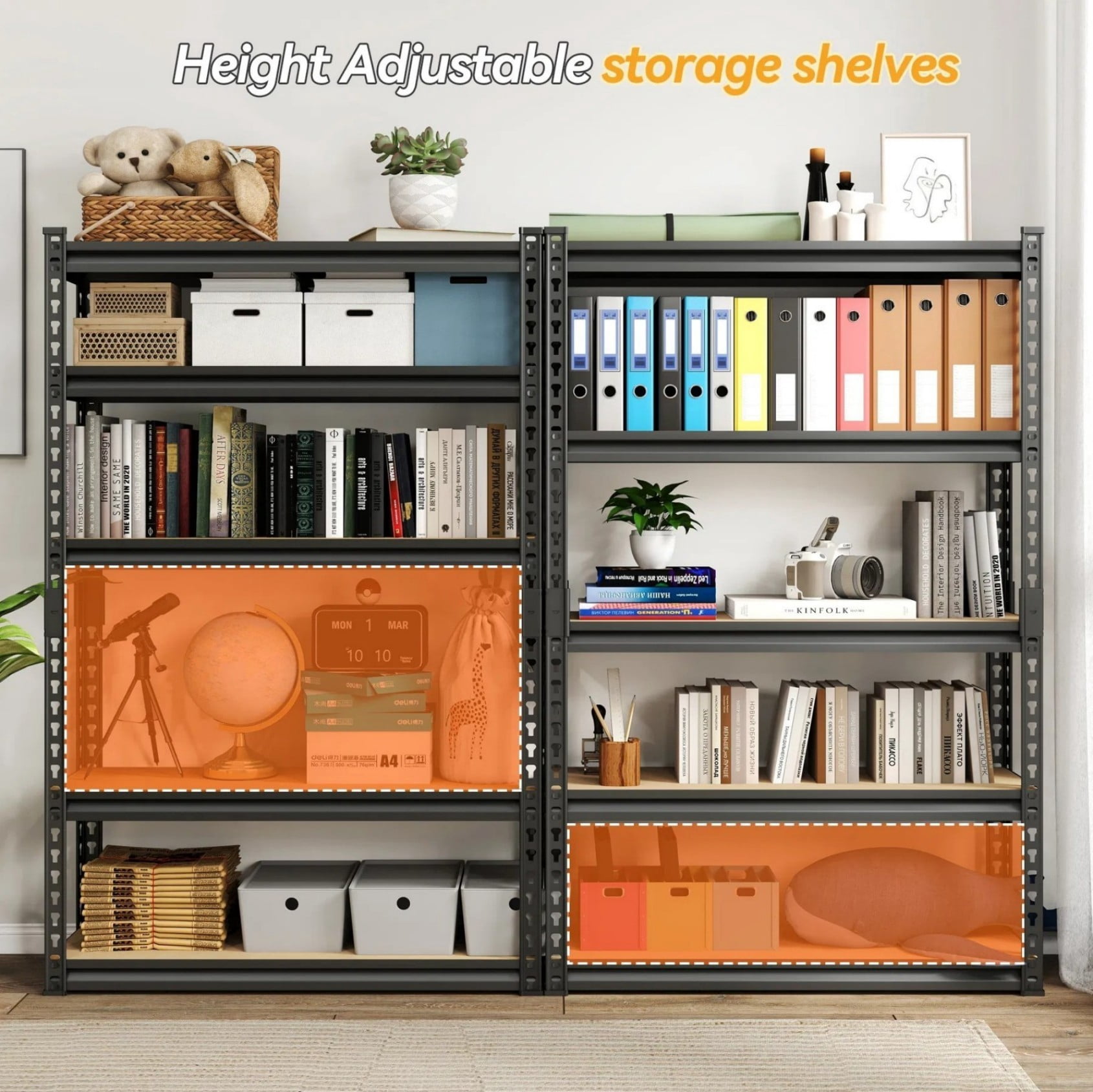 72"H 5 Tier Adjustable Heavy Duty Storage Shelving Unit, 2000 lbs Capacity Metal Garage Shelf Organizer Rack for Kitchen Pantry Basement Laundry, Black