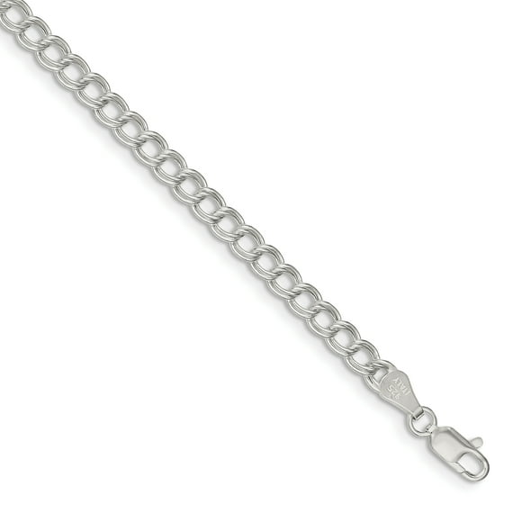 Sterling Silver Double Link Charm Bracelet (Weight: 5.58 Grams, Length: 8 Inches)