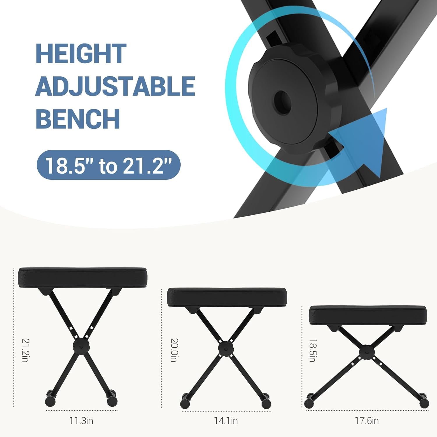 JIOABL Adjustable Piano Bench, X-Frame Music Stool with Padded Seat, Steel Frame, Black Cushion for Piano Keyboard Stand,Black