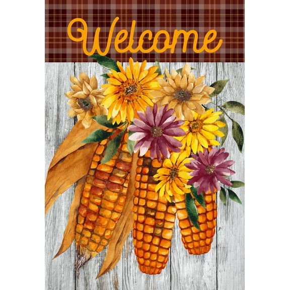 Welcome Indian Corn Fall Harvest Outdoor House Flag - 40" x 28"