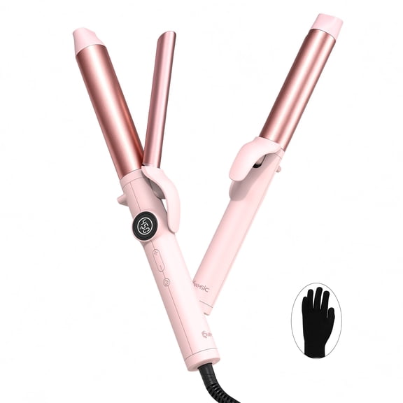 OWMSIC 1.25'' Hair Curling Iron, Ceramic Hair Curler with 12 Temp Settings LCD Display, Dual Voltage Fast Heating for Short/Long Hair & Big Waves, Pink