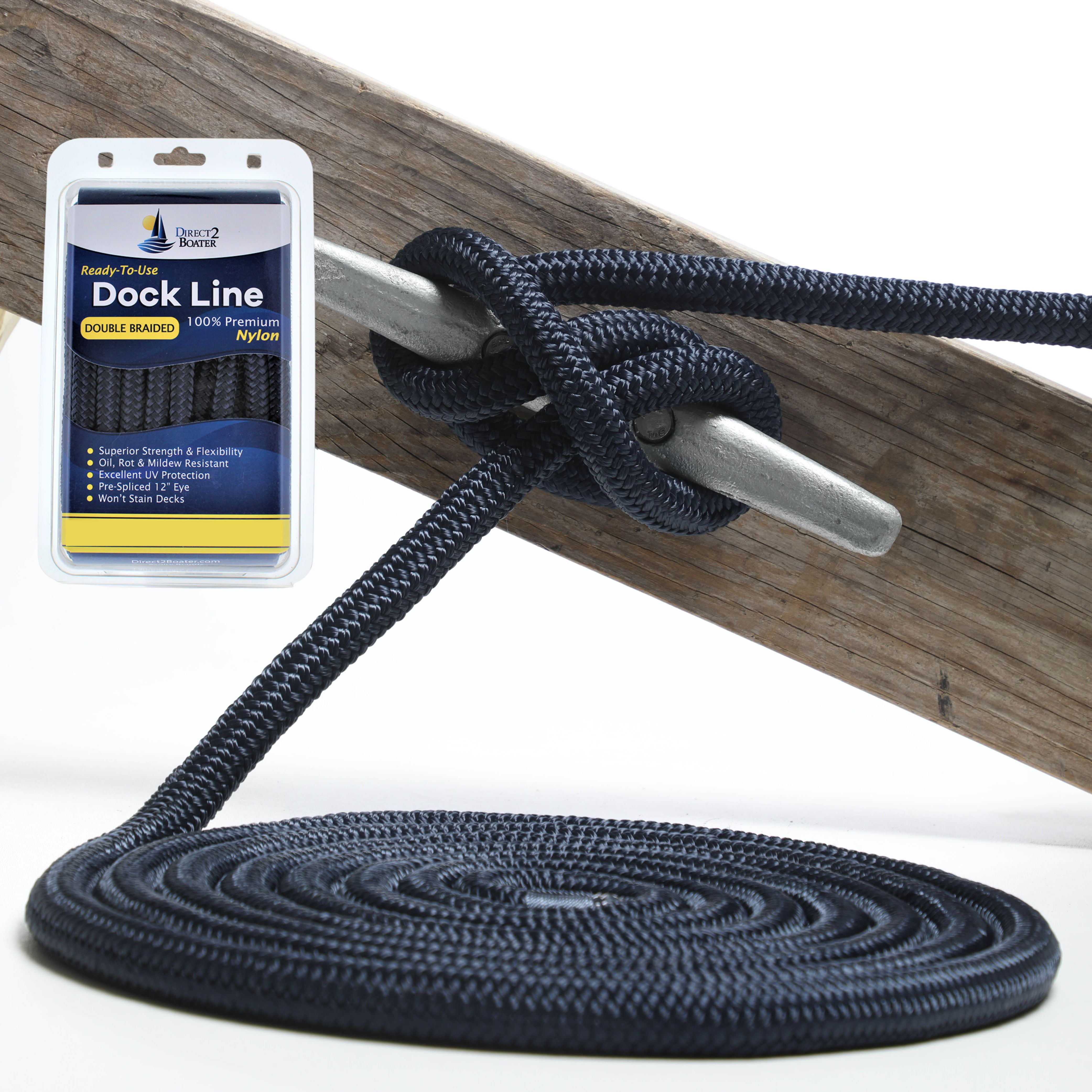 1/2" x 25' Dark Navy Durable Double Braided Nylon Dock Line For