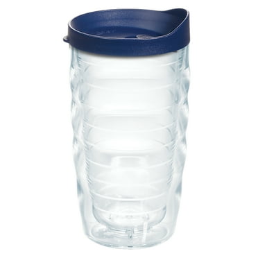 Tervis  Clear & Colorful Lidded Made in USA Double Walled Insulated Travel Tumbler, Navy Blue Lid - 10oz Wavy