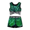 thumbnail image 3 of iEFiEL Girls Sparkly Sequins Ballet Dance Outfit Gymnastics Crop Top with Shorts Set Dancewear for Jazz Hip Hop Dance Green 10, 3 of 7