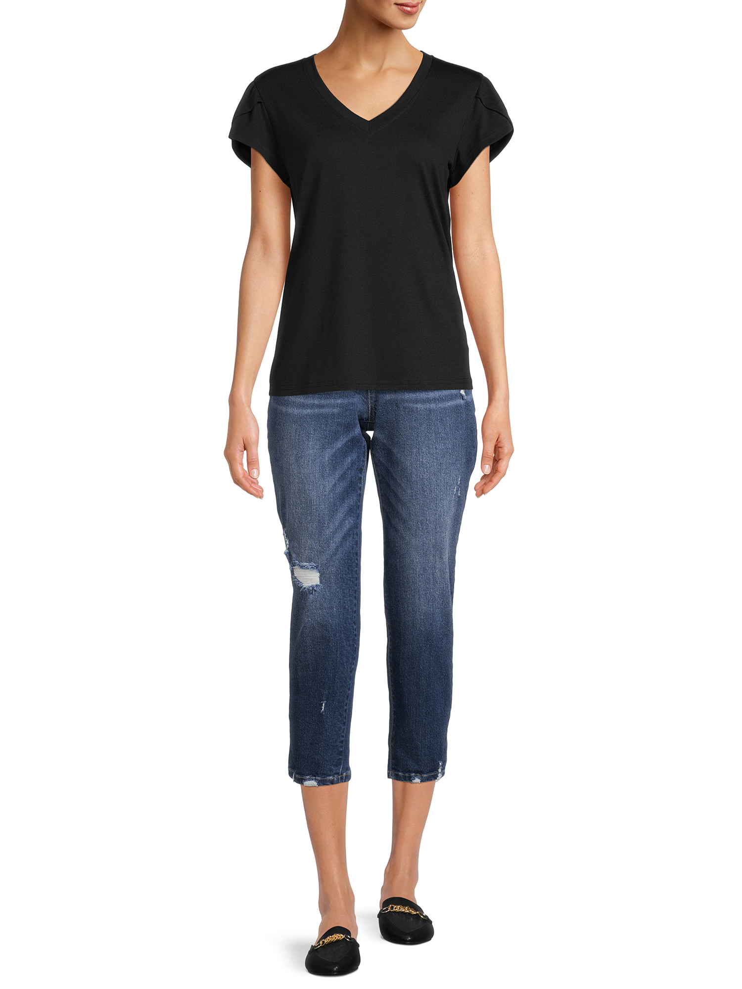 Nine.Eight Women Casual Loose Fit Basic Cap Sleeve Short Sleeve T-Shirt