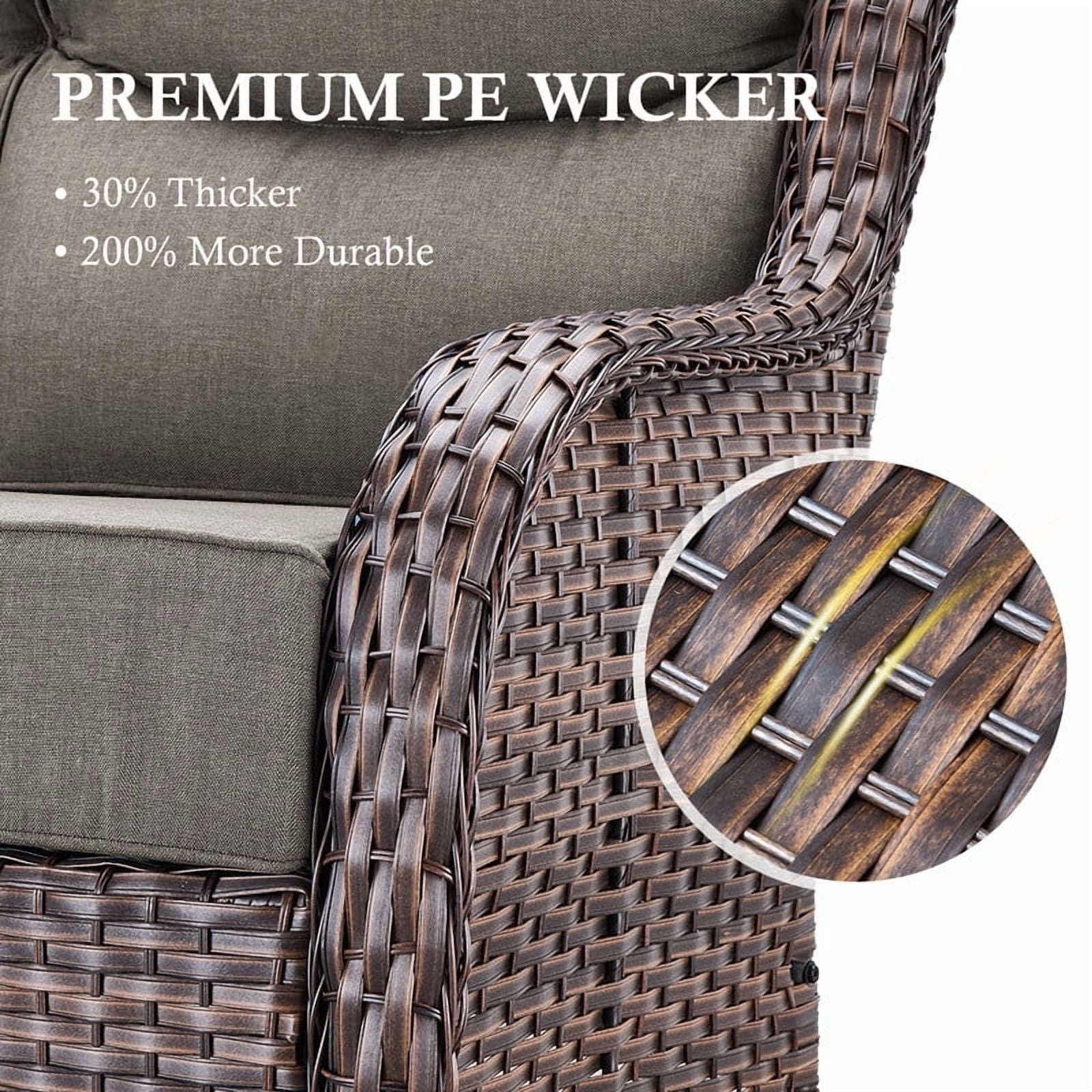 Outdoor Conversation Sets 5-Piece Patio Wicker Rattan Furniture Set with Swivel Rocking Chairs, Ottomans, Side Table and Upgrade 6" Cushions for Balcony Deck Backyard, Gray