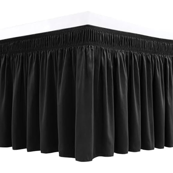 Wrap Around Bed Skirts for Full & Full XL Beds 19" Long Drop, Black Adjustable Elastic Dust Ruffles Easy Fit Wrinkle & Fade Resistant Silky Luxurious Fabric Solid Machine Washable