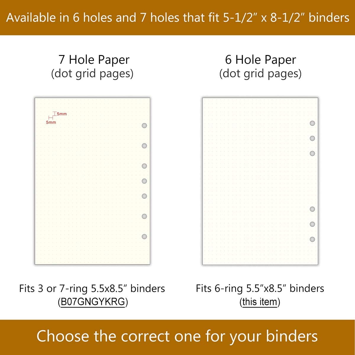 6 Hole A5 6-Ring Binder/Planner Refill Paper for Filofax 100 Sheets/200 Pages, 