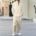 thumbnail image 3 of yuCgh Men's Long Sleeve Long Pants Two-Piece Sports and Leisure Suit, Comfortable Athletic Set for Casual Wear, Ideal for Running, Workout and Outdoor Activities,Beige L, 3 of 7