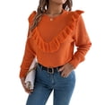 thumbnail image 3 of Cable Knit Striped Sweater for Women Crew Neck Oversized Long Sleeve Pullover Fall Winter Sweater Orange Color S, 3 of 10