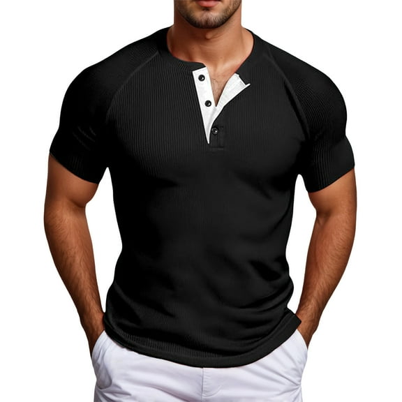 Men's Casual T-Shirts Short Sleeve Button Design Comfortable Wear for Everyday Outdoor Activities