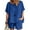 Blue, variant on tasrioml Women's Cotton Linen 2-Piece Outfit Short Sleeve Crewneck Pullover Top And Shorts Set with Pockets Summer Casual Loungewear Tracksuit