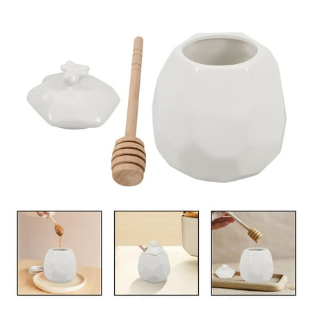 Raindrops 1 Set Honey Jar Lidded Honey Pot with Dipper Ceramic Honey Container Honey Dispenser
