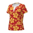 thumbnail image 2 of Naloa Red Vintage Flowers Print T-Shirts Short Sleeve V Neck Tees for Women Fashion Tops Trendy Lightweight Soft Casual Summer Outfits Clothes, 2 of 5