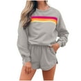 thumbnail image 2 of Xuniizn Sweatsuits Women 2 Piece Outfit, Oversized Print Long Sleeve Sweatshirts Pullover Side Pockets Slit Wide Leg Shorts, Lightweight Soft Comfy Breathable Fall Casual Matching Sets, 2 of 7