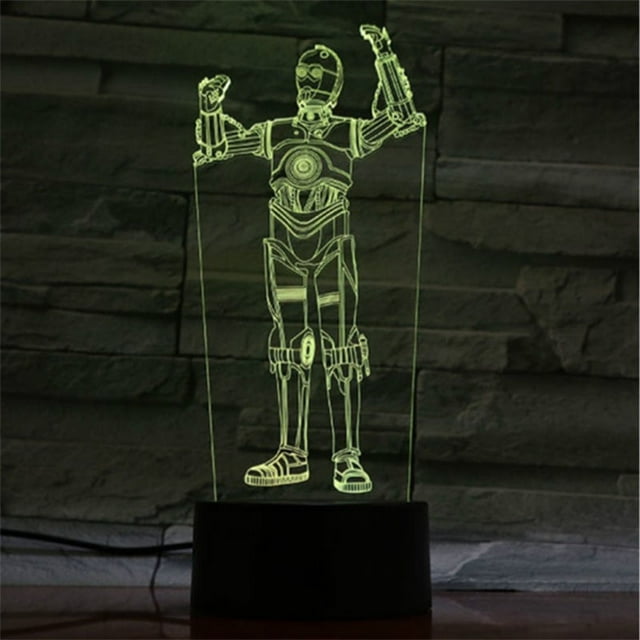 Robots de luz nocturna LED 3D 3PO que cambian de color para niños