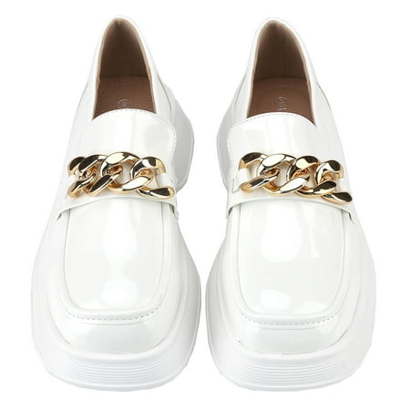 

The Rosy Loafer - Elegant Chain-Adorned Platform Loafers for Women - Glossy Finish with Chunky Heel