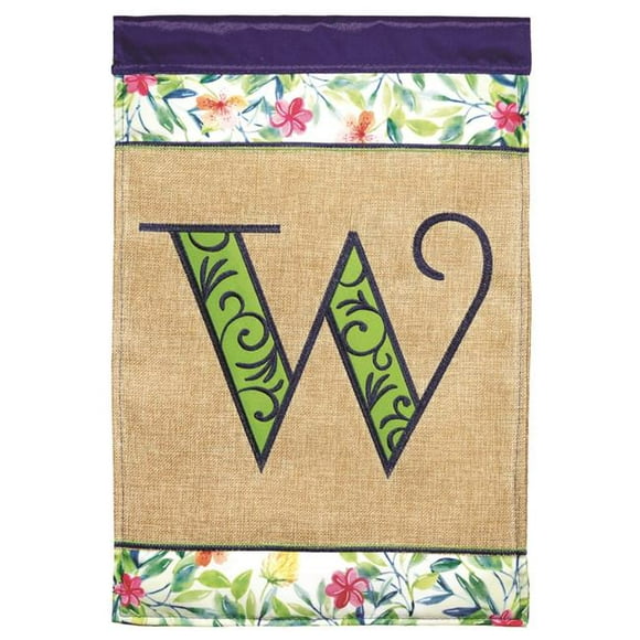 Magnolia Gardens M030090 13 x 18 in. Double Applique Monogram W Spring Burlap & Print Garden Flag