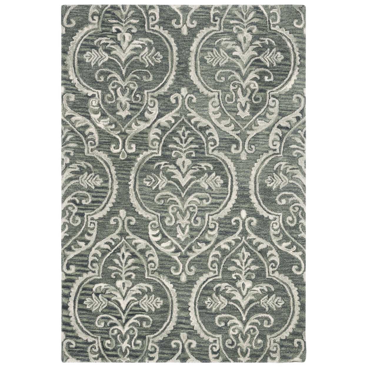 SAFAVIEH Blossom Eilish Damask Floral Wool Area Rug, Blue/Sage, 6' x 6' Round
