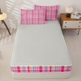 thumbnail image 4 of Castle Fairy Retro Bright Plaid Zipper Twin Comforter Sets with Fitted Sheet and 2 Pillowcases,Abstract Intersecting Strip Zipper Bedding Set,Fuchsia Lavender White,Reversible, 4 of 7