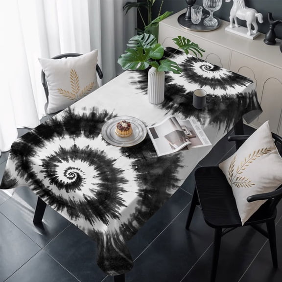 Black Gray Ombre Table Cloth Waterproof Tablecloths, Retro Abstract Tie-dye Tribal Boho Tablecloth Dining Table Cover for Kitchen Party Tabletop Outdoor, Rectangle Tablecloth 54x108 Inch