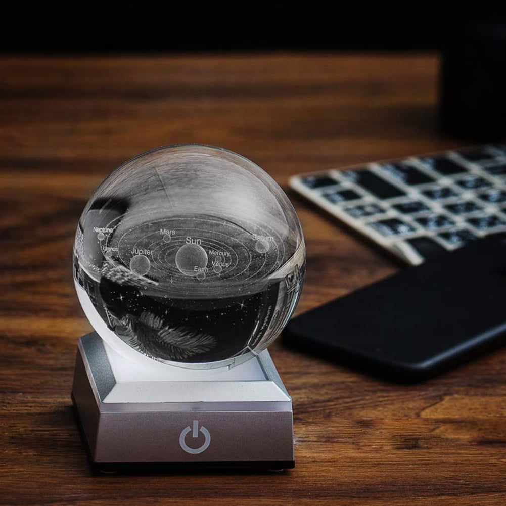 Glass Planet Balls Photography with Wooden Stand 3.15 inch LONGWIN Solar System Model Crystal Ball 3D Clear 80mm 