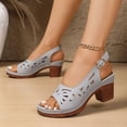 thumbnail image 4 of Rokment Womens Platform High Heels Dressy Sandals 2026 Fashion Hollow out Leather Open Toe Chunky Block Stackable Heeled Adjustable Slingback Dress Summer Shoes for Ladies Grey Size 8, 4 of 8