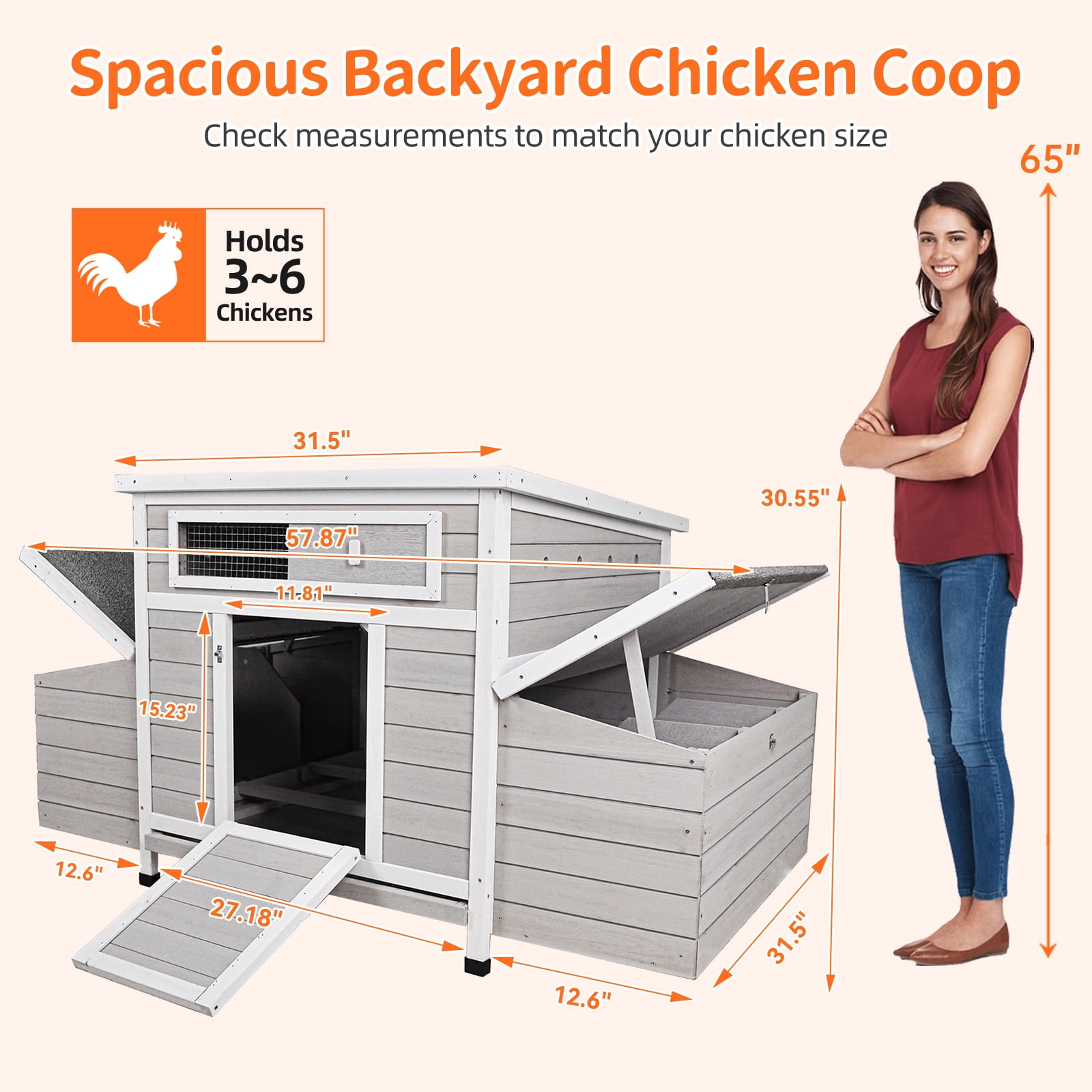 Wooden Chicken Coop with 2 Sides Nesting Boxes, Outdoor Weatherproof Hen House Poultry Cage, Ventilated Predator-Proof Chicken Hutch with Secure Latches for Backyard Farm
