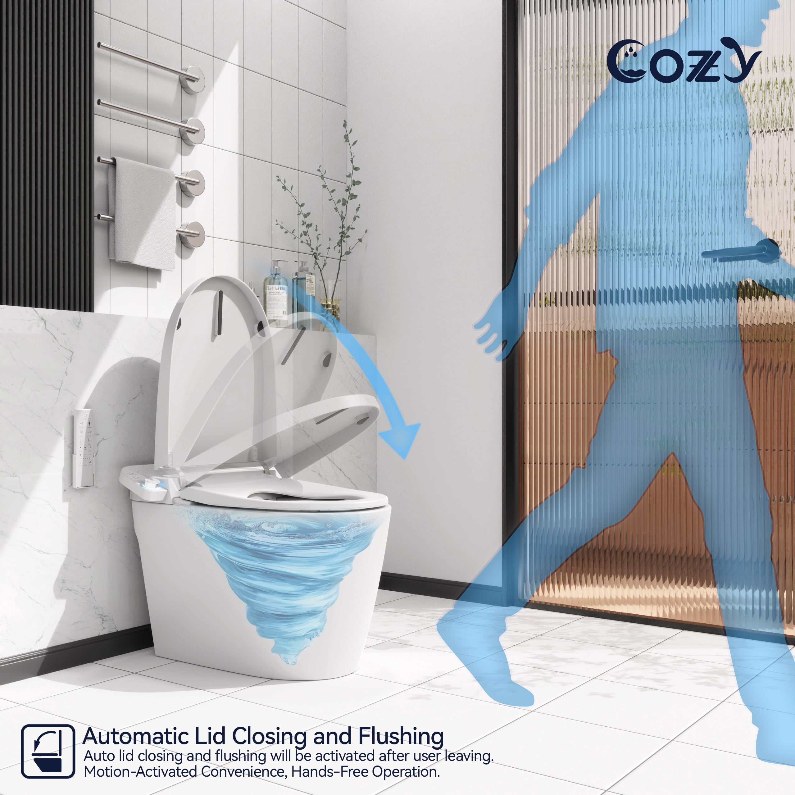 Smart Toilet with Auto Open & Flush, Heated Seat, Bidet Wash, Warm Dryer, Instant Heating, Remote Control, Self-Cleaning Nozzle, IPX4 Waterproof  STWH08