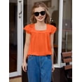 thumbnail image 5 of Arshiner Girls Summer Tops Short Sleeve Square Neck Lace Openwork Pleated Blouse Tunic Tops, 5 of 6