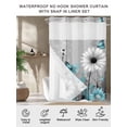 thumbnail image 4 of No Hook Cloth Fabric Shower Curtain with Snap in Liner, Teal White Daisy Waterproof Shower Curtains Set with See Through Top Window, Elegant Floral Grey Abstract Aesthetic Bath Curtains 72"x72", 4 of 9