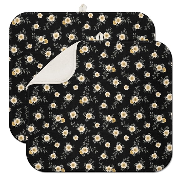 Pioneer Flower Floral Print Pattern Kitchen Dish Drying Mat 1 Pack, Ultra Absorbent Microfiber Drainer Mat, 16"x18"
