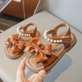 thumbnail image 5 of Fesfesfes Summer Girls' Knot Pearl Sandals Princess Soft Soled Open Toe Casual Beach Shoes for School Party Holiday Lightweight Non-Slip Walking Shoes Cute Dress Shoes(Brown,18 Months), 5 of 7