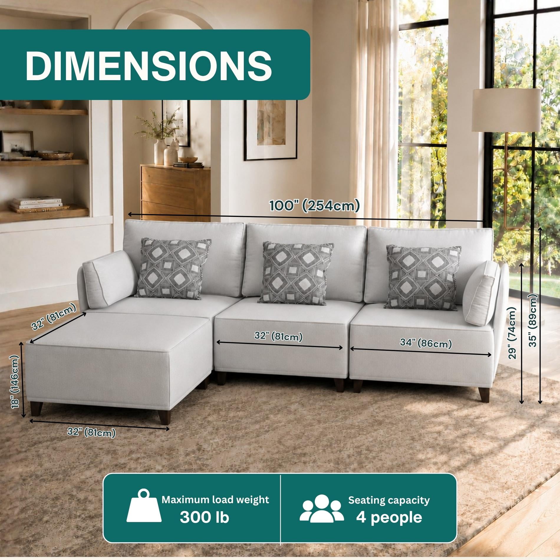 Chromcraft McKenzie Modular Sectional Sofa, 4-Piece Convertible L