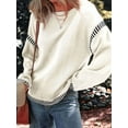 thumbnail image 4 of Sweaters for Women Solid Crewneck Loose Fit Long Sleeve Contrast Cable Knit Pullover Sweater Jumper Tops White XL, 4 of 7