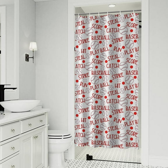 Baseball Word Pattern Shower Curtain 36"x72" ,Bathroom Decorative Shower Curtains Set with 12 Hooks,Modern Waterproof Washable Shower Curtain