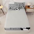thumbnail image 4 of Castle Fairy Soccer Court Zipper Full Size Comforter Sets with Fitted Sheet and 2 Pillowcases, Stars Ball Print Zipper Bedding Set, Black Gray,4pcs,Grey Reversible, 4 of 6