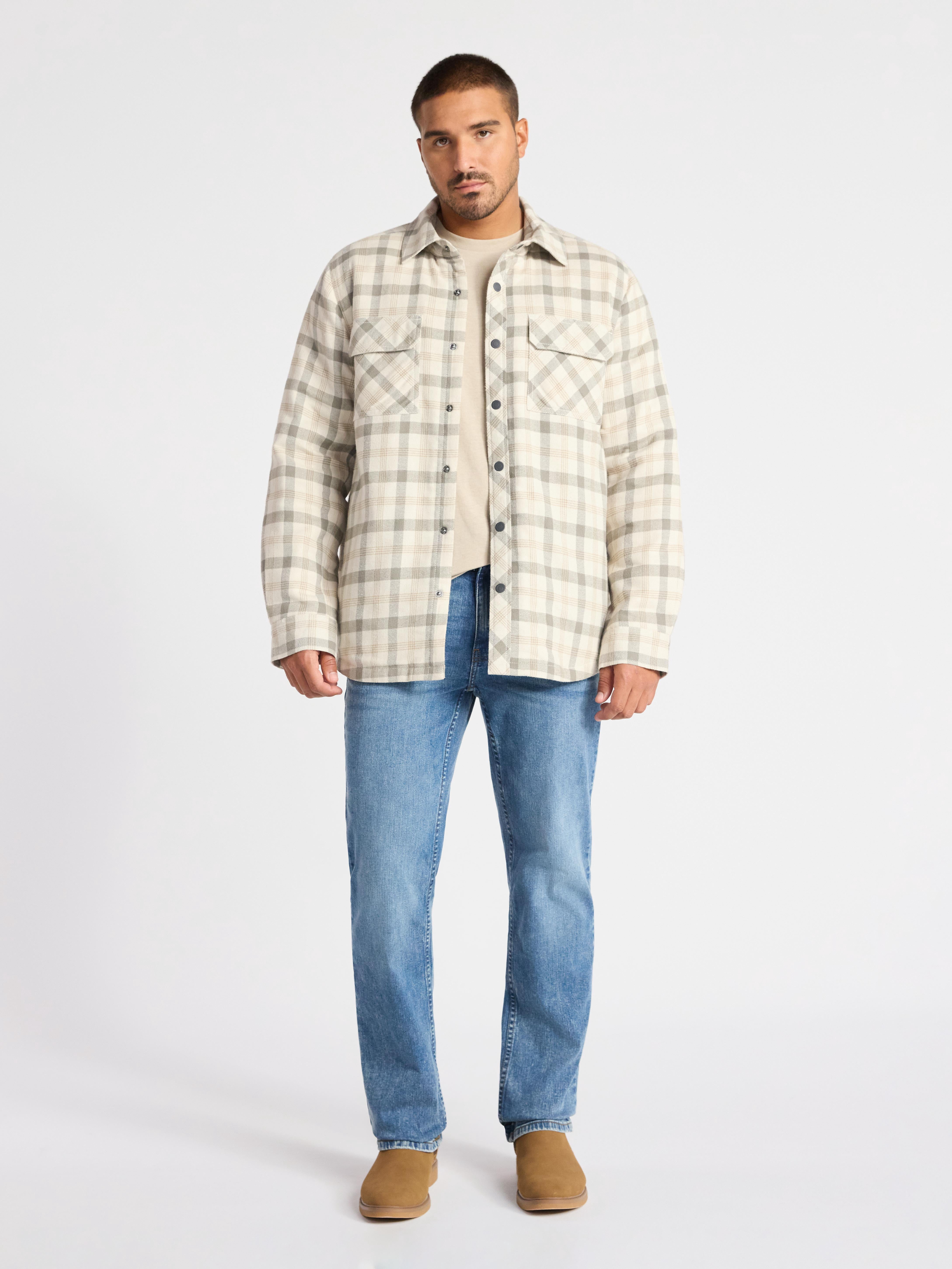 George Men's Shirt Jacket with Long Sleeves, High Pile Fleece Lining, Sizes S-3XL